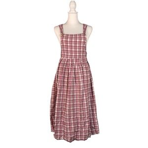 90s Plaid Pink Pinafore Dress Women’s S Cotton Sleeveless Midi Prairie Cottage